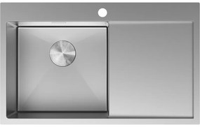 Mexen Exar, 1-komorový nerezový drez s odkvapkávačom, ľavý, 780 x 480 mm, brúsená oceľ, 6433781010L-01