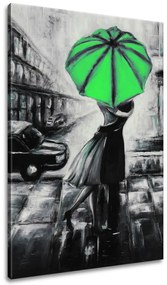 Gario Ručne maľovaný obraz Zelený bozk v daždi Rozmery: 70 x 100 cm