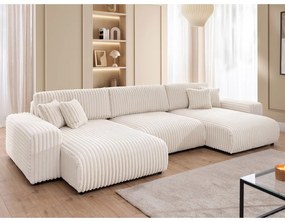 Krémová menčestrová rozkladacia/s úložným priestorom rohová pohovka (do tvaru "U") Sarina – Ropez