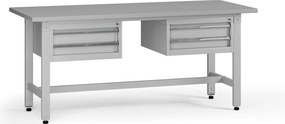 Výškovo nastaviteľný dielenský stôl G5, 1800 x 750 x 800-1000 mm, 2x kontajner, 4 zásuvky, sivá