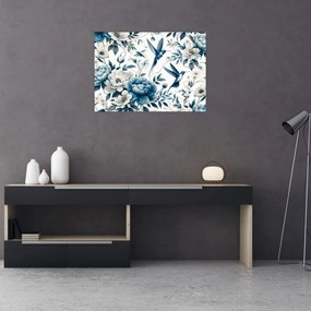 Obraz - Kolibríky s kvetmi (70x50 cm)