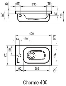 Ravak XJGP1100000 - Závesné umývadlo CHROME 40x22 cm liaty mramor/biela