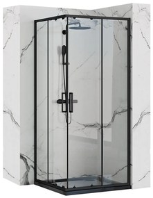 Rea Punto Black Mat, sprchový kút s posuvnými dverami 90(dvere) x 90(dvere) x 190 cm, 5mm číre sklo, čierny profil, REA-K4801
