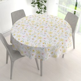 Biante Teflónový okrúhly obrus TF-135 Maľované žlto-zelené lúčne kvietky na bielom Ø 40 cm