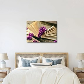 Obraz knihy a fialovej kvetiny (70x50 cm)