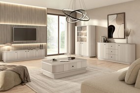 Komoda Vesper 160 cm so zásuvkami na sokli - kašmír / čierne úchytky