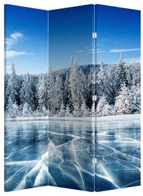 Paraván - Zamrznuté jazero a zasnežené stromy (126x170 cm)
