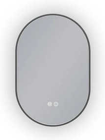 Erga Freya, oválne LED zrkadlo 40x60cm v čiernom kovovom ráme, 3 farby svetla, zadné osvetlenie, vyhrievacia podložka proti zapareniu, ERG-V01-FREYA-4060-BK