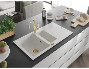 Mexen Matias, granitový drez 900x505x200 mm, 1,5-komorový a drezová batéria Carla, biela, 6502-20-670700-50