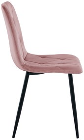 Ružová zamatová jedálenská stolička LIBRA s čiernymi nohami