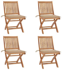 Skladacie záhradné stoličky s podložkami 4 ks tíkový masív 3072810