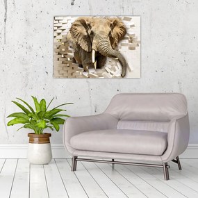 Sklenený obraz - Slon prerážajúci múr (70x50 cm)