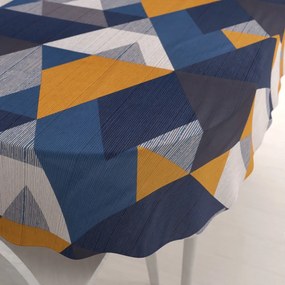 Biante Bavlnený oválny obrus Sandra SA-390 Modro-béžovo-oranžové trojuholníky 120x160 cm