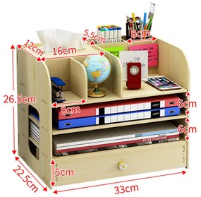 DIY zakladač na A4 dokumenty, písacie potreby a vreckovky so zásuvkou svetlé drevo B3S Svetlé drevo