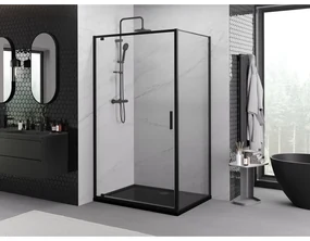 Mexen Exo, sprchovací kút s krídlovými dverami 100 x 90 cm, 6mm číre sklo, čierny profil, 8181-100-090-70-00