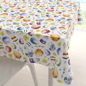 Biante Veľkonočný teflónový štvorcový obrus TF-075 Farebné kraslice a pierka na bielom 100x100 cm
