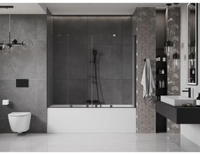 Mexen Velar Duo, vaňová zástena 2-krídlová s posuvnými dverami 190 x 150 cm, 8mm číre sklo, grafitový profil, 896-190-000-02-66