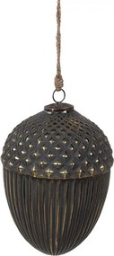 Čiernozlatá sklenená vianočná ozdoba v tvare žaluďa XL - Ø 18*27 cm