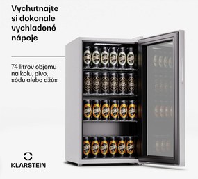 Klarstein Beersafe 74 Slim, chladnička, 74 litrov, 3 police, panoramatické sklenené dvere