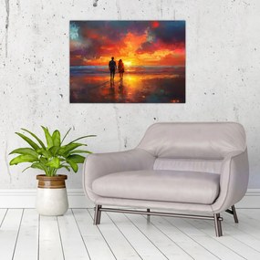 Sklenený obraz - Prechádzka na pláži (70x50 cm)
