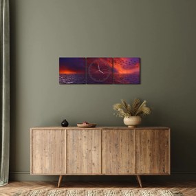 Obraz mora s vtákmi (s hodinami) (90x30 cm)