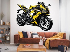 Žltá motorka textilní prelepiteľná nálepka na stenu hárok 45 x 36 cm
