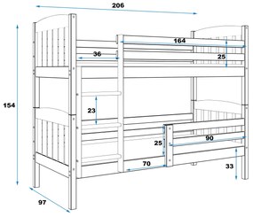 Poschodová posteľ KUBO 200x90 biela (bez zásuvky)