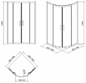 Cersanit Arteco, štvrťkruhový sprchový kút s posuvnými dverami 90 (dvere) x 90 (dvere) x 190cm, 5mm číre sklo, chrómový profil, S157-002