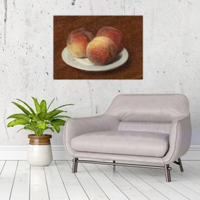 Sklenený obraz - Henri Fantin-Latour, Three Peaches on a Plate, reprodukcia (70x50 cm)