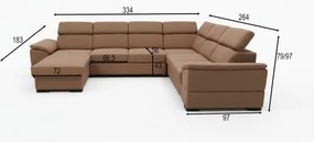 Rozkladacia sedacia súprava s univerzálnym U-rohom a úložným priestorom GRANADA hnedá