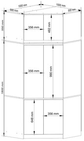 Rohová šatní skříň CLP 100 cm 6D dub artisan