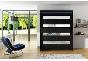 Skriňa s posuvnými dverami Presto XIII, Farby: čierna, Osvetlenie: osvetlenie LED RGB - farebné