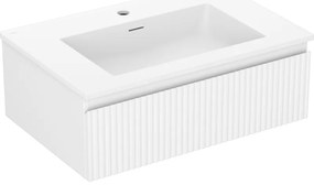 Mexen Rivel, kúpeľňová skrinka 70 cm s umývadlom Otis, 1 zásuvka, drážkovaná, biela matná, 91A20-07023-1-BF01-W18M01