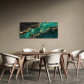 Obraz - Petrolejovo-zlaté mramorovanie (120x50 cm)