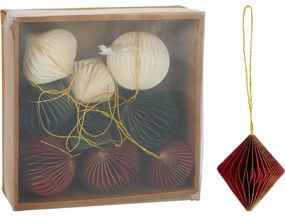 Súprava 9 ks vianočných ozdôb Ornaments, červená-zelená-biela, 6 cm, honeycomb