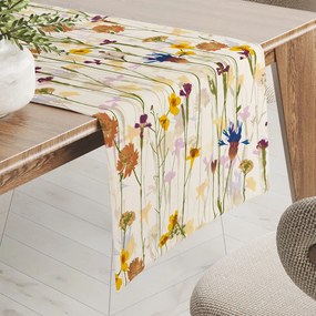 Biante Bavlnený behúň na stôl Sandra SA-571 Lúčne kvety na krémovom 35x120 cm