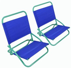 Sada skladacích plážových ležadiel s oceľovým rámom, poťah PVC, modrá, 2 ks