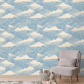 Tapeta modré vlny s bielymi oblakmi