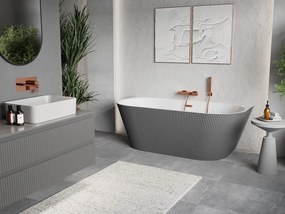 Mexen Oris, voľne stojaca ryhovaná vaňa 150 x 75 cm, biela-šedá, ružové zlato prepad, 52871507562-60