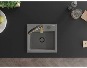 Mexen Milo, 1-komorový granitový drez 435x410x171 mm a drezová batéria Aster, šedá, 6505-71-73450-57-B
