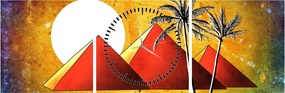 Obraz maľovaných egyptských pyramíd (s hodinami) (90x30 cm)
