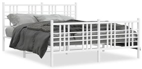 Kovový rám postele s čelom a podnožkou biely 160x200 cm 376394
