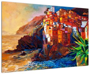 Obraz - Dedina na pobreží Cinque Terre, Talianska riviéra, moderný impresionizmus (90x60 cm)