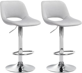 Design-Shop 2x Barová stolička Camden - zamat, chróm rám - Svetlo sivá