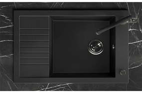 Laveo Pionier, 1-komorový granitový drez 780x500x207 s krátkym odkvapávačom, čierna škvrnitá, LAV-SBR_713T