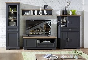 Vysoká vitrína Jasmin, grafit/dub, s osvetlením