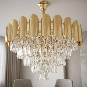 Toolight Toolight, krištáľová závesná lampa Ø60 cm, 9×E14, SWE100-CP, zlatá, OSW-30223