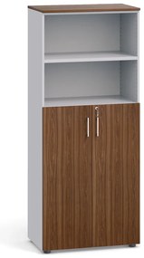 Dvojdverová kombinovaná kancelárska skriňa PRIMO 2023, dvere na 3 poschodia, 800 x 420 x 1781 mm, sivá / orech