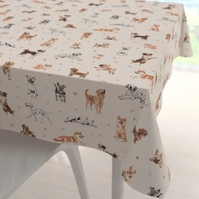 Biante Bavlnený štvorcový obrus Sandra SA-620 Psí kamaráti na krémovom 130x130 cm