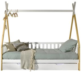 Biela domčeková detská posteľ z borovicového dreva s úložným priestorom 90x200 cm TIPI – Vipack